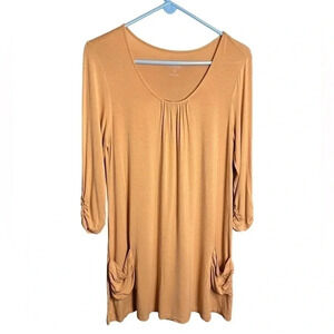 LOGO by Lori Goldstein Long Boho Tunic Blouse Front pockets Size S